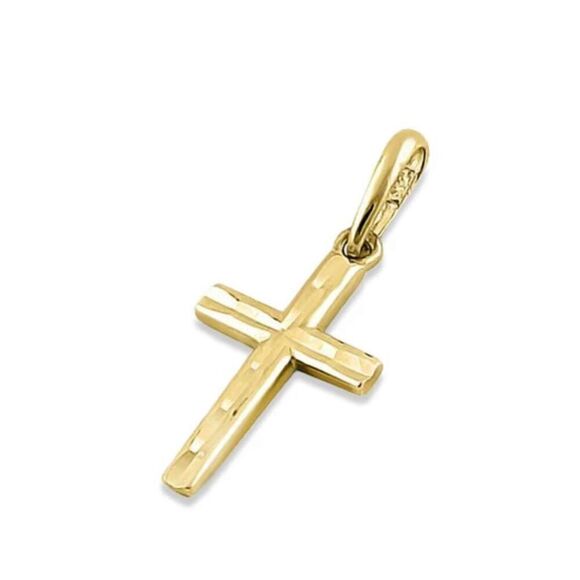 Solid 14K Yellow Gold Faceted Cross Necklace Pendant New - Picture 1 of 3